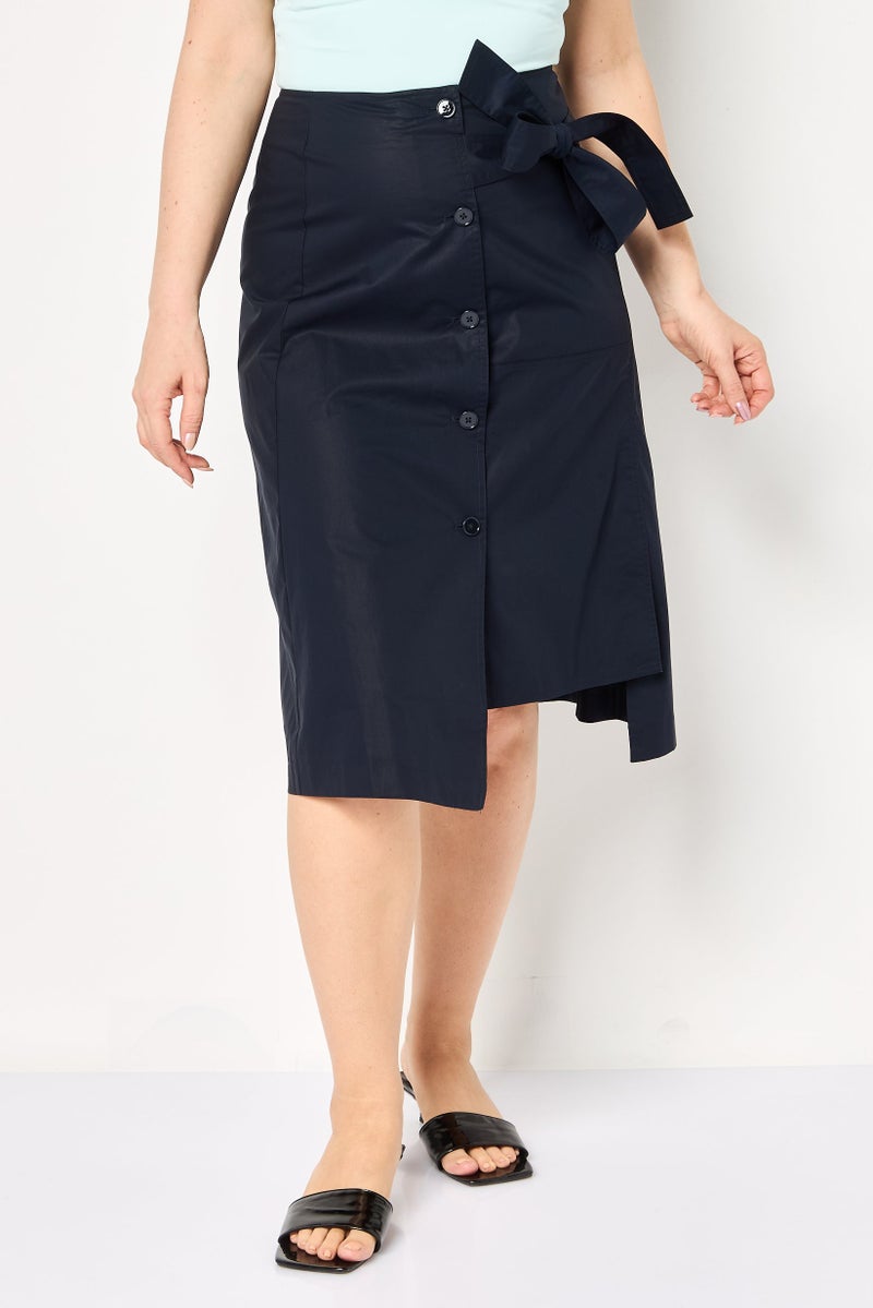 Selected Femme Women Plain Tie Waist A-Line Skirts, Navy - Image 1