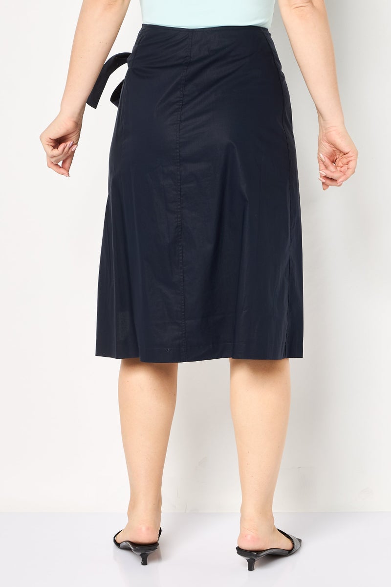 Selected Femme Women Plain Tie Waist A-Line Skirts, Navy - Image 4