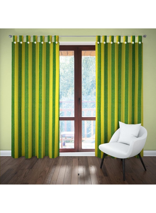 Tidy TIDY Yellow with Green Colour Cotton Loop Door Curtain - Set of 2PCs (6.5 Feet, Striped) - Image 1