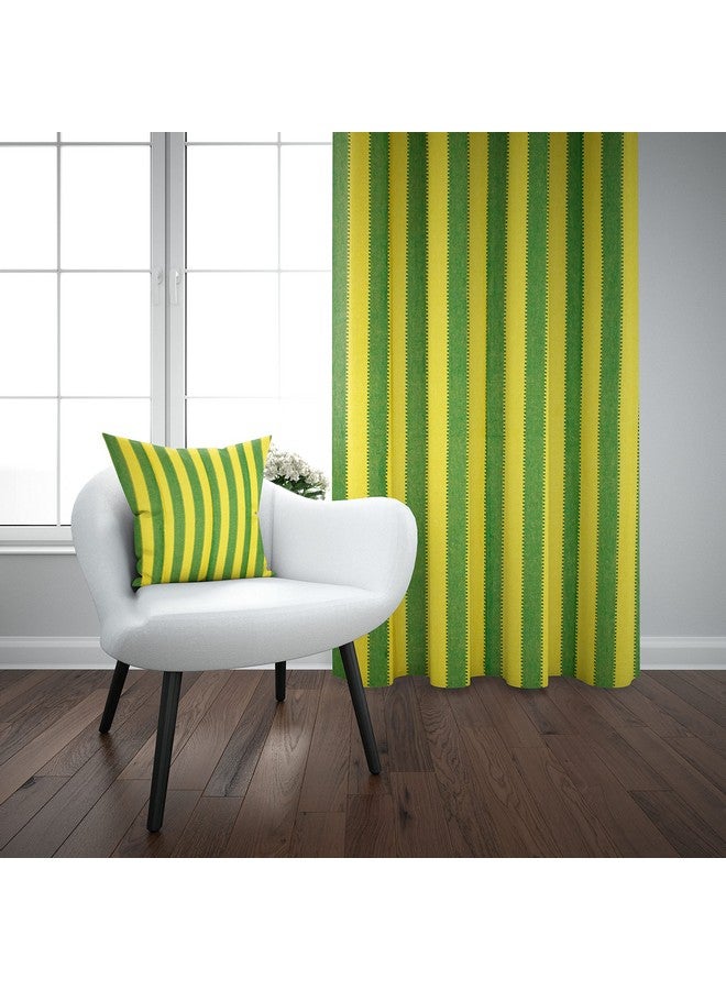 Tidy TIDY Yellow with Green Colour Cotton Loop Door Curtain - Set of 2PCs (6.5 Feet, Striped) - Image 2