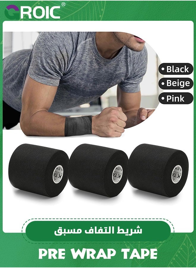 GROIC 3-Rolls Pre Wrap Tape, OK TAPE Athletic Foam Underwrap for Sports, Protect for Ankles Wrists Hands and Knees, 2.75 Inches x 30 Yards - Black, 3-Rolls  - Image 5