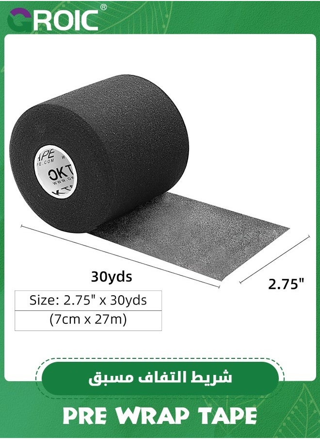 GROIC 3-Rolls Pre Wrap Tape, OK TAPE Athletic Foam Underwrap for Sports, Protect for Ankles Wrists Hands and Knees, 2.75 Inches x 30 Yards - Black, 3-Rolls  - Image 2