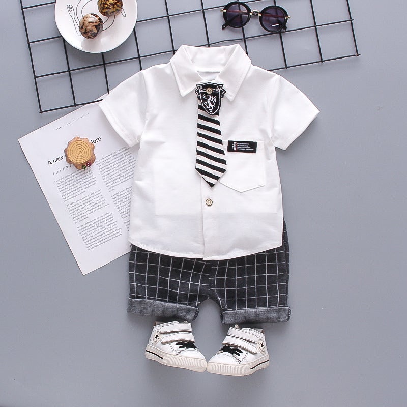 Children'S Shirt Boys And Girls Lapel Shirt Summer Baby Short Sleeve Suit Striped Shirt A 0-5 Years Old Tide - Image 2