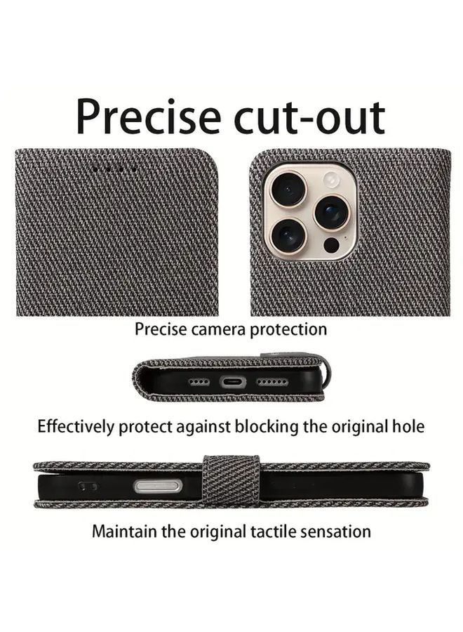 Black Faux Leather Flip Card Slot Shockproof Protective Case for iPhone 15 Plus - Image 3