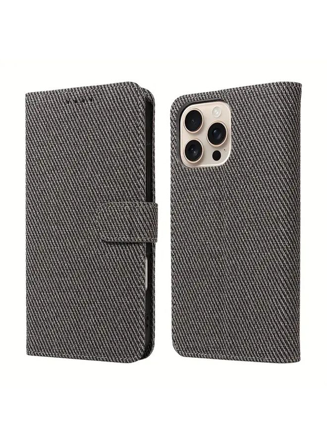 Black Faux Leather Flip Card Slot Shockproof Protective Case for iPhone 15 Plus - Image 2