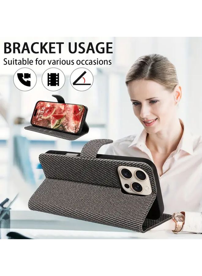Black Faux Leather Flip Card Slot Shockproof Protective Case for iPhone 15 Plus - Image 4