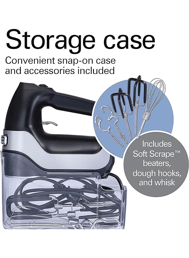 هاملتون بيتش التجارية خلاط يدوي كهربائي احترافي بـ 7 سرعات مع شاشة رقمية ومحرك تيار مستمر هادئ وخفاقة وعجين وحقيبة تخزين 200 وات أسود 62655 Sau 5 سنوات محدودة - Image 4