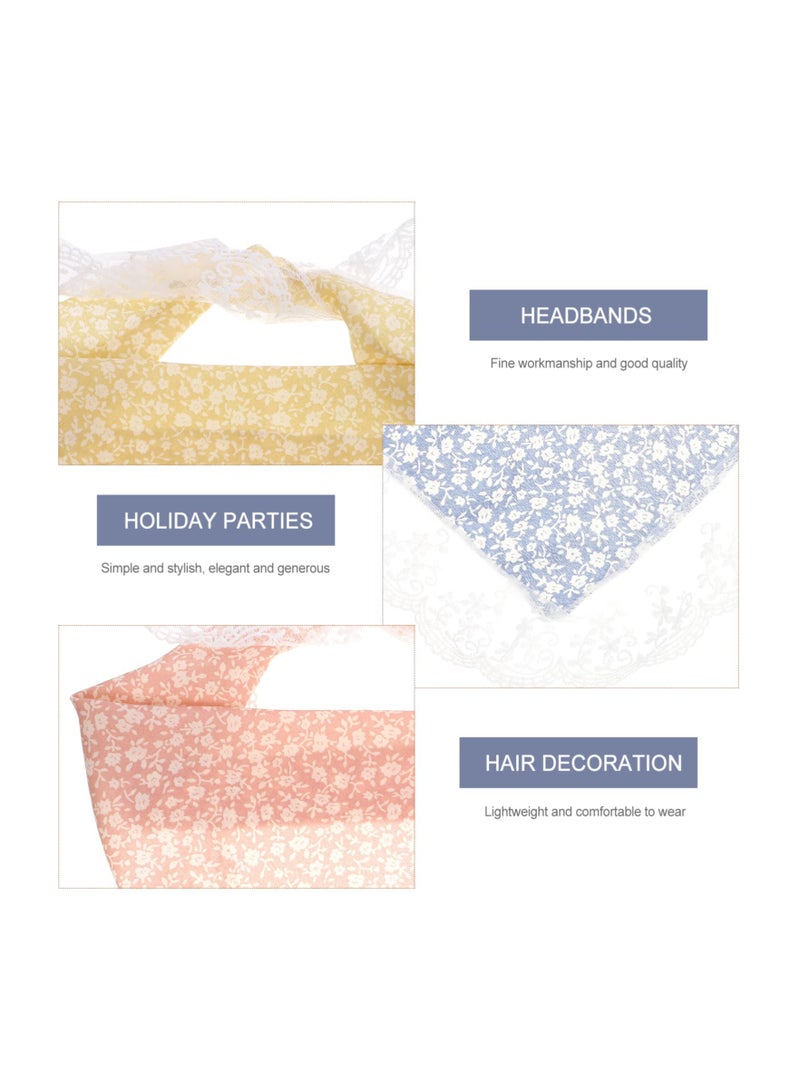 SOLARAE Floral Elastic Hair Bandanas - Boho Lace Turban Scarves for Women & Girls, Simple Elastic Head Wraps, Stylish Hair Accessories for Daily Wear & Dating (Set of 3) - Image 4