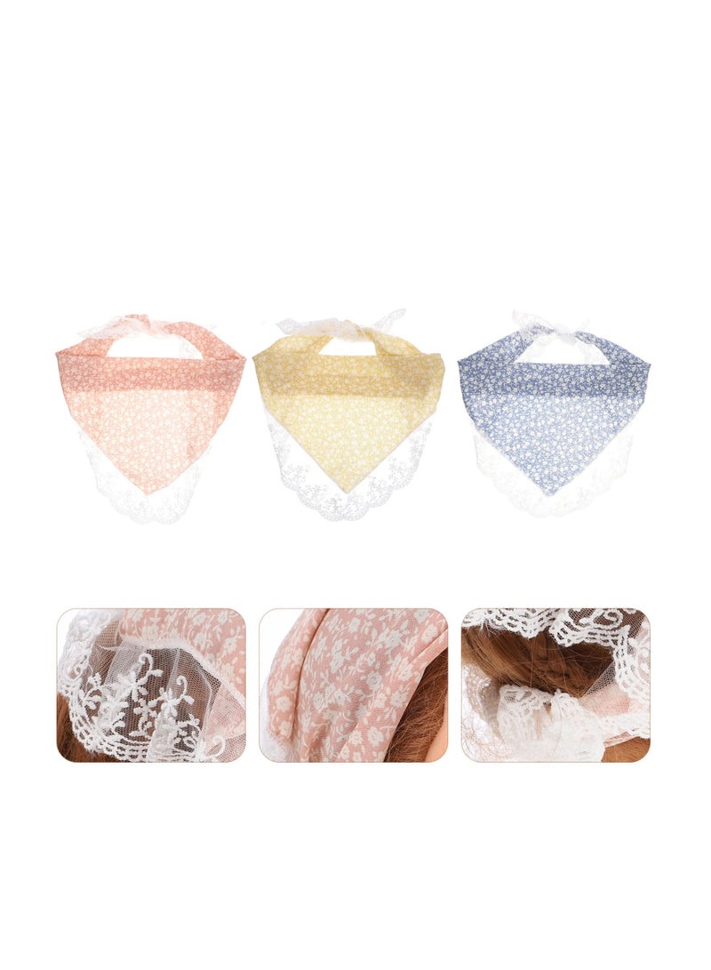 SOLARAE Floral Elastic Hair Bandanas - Boho Lace Turban Scarves for Women & Girls, Simple Elastic Head Wraps, Stylish Hair Accessories for Daily Wear & Dating (Set of 3) - Image 5