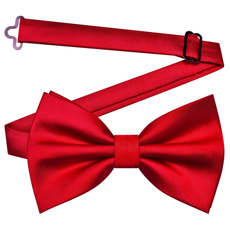 GUSLESON Red Bow Tie and Pocket Square Cufflink Set for Wedding Mens Solid Pre-tied Bow ties (0570-44) - Image 3