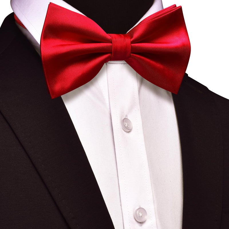 GUSLESON Red Bow Tie and Pocket Square Cufflink Set for Wedding Mens Solid Pre-tied Bow ties (0570-44) - Image 2