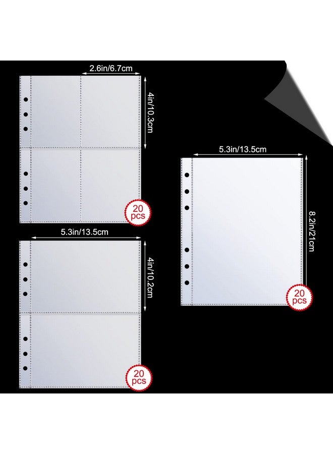 Chengu 60 Pcs Binder Pockets Clear 4/2/1 Pockets A5 Binder Card Sleeves Pouch Photo Album Page Document Folder Trading Card for 6 Ring Insert Sleeves Refill Sheet  - Image 2