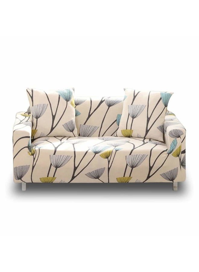 Lamberia Printed Sofa Cover Stretch Couch Cover Sofa Slipcovers for 4 Cushion Couch with Two Free Pillow Case (Dandelion, Sofa 4 Seater), Beige - Image 1