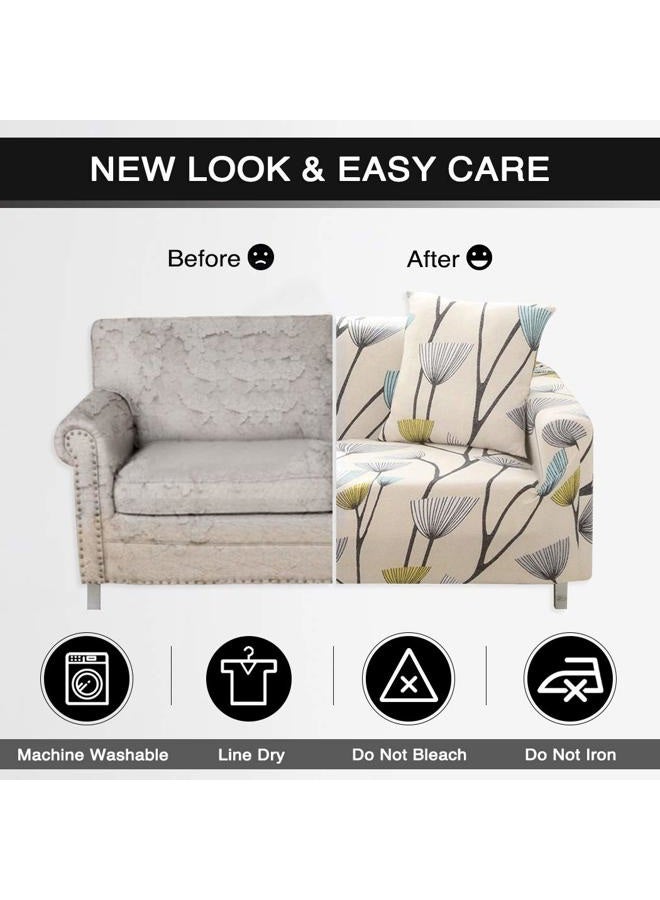 Lamberia Printed Sofa Cover Stretch Couch Cover Sofa Slipcovers for 4 Cushion Couch with Two Free Pillow Case (Dandelion, Sofa 4 Seater), Beige - Image 5