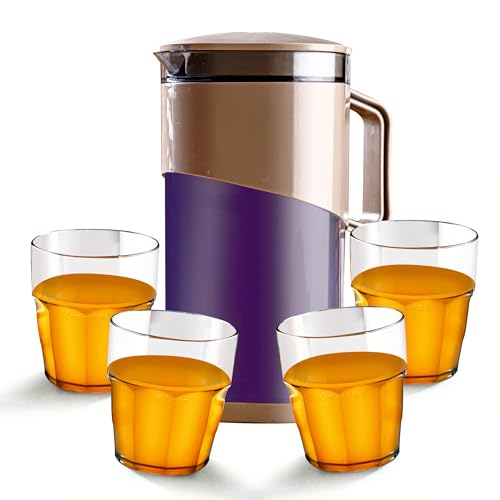 Ganesh 4 Water Glass and Jug Gift Set Transparent, Highball Water Glass and Jug Set for Dining Table - Color May Vary - Image 4
