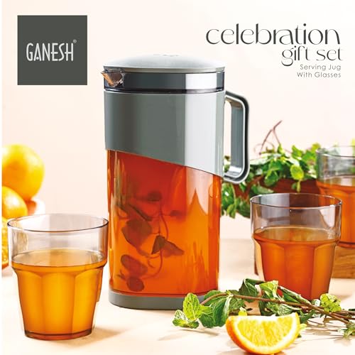 Ganesh 4 Water Glass and Jug Gift Set Transparent, Highball Water Glass and Jug Set for Dining Table - Color May Vary - Image 3