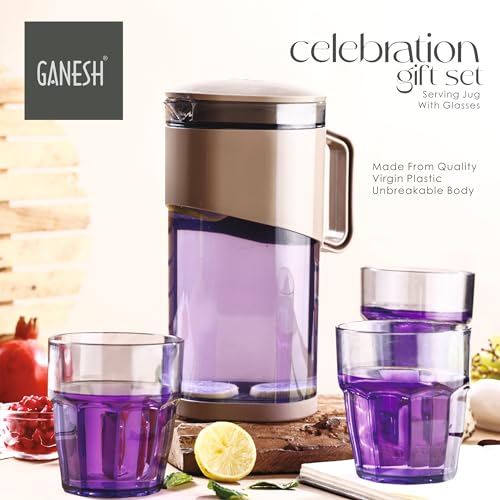 Ganesh 4 Water Glass and Jug Gift Set Transparent, Highball Water Glass and Jug Set for Dining Table - Color May Vary - Image 5
