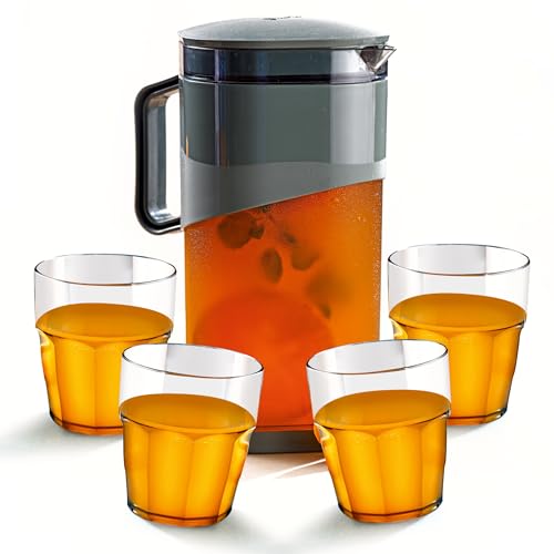 Ganesh 4 Water Glass and Jug Gift Set Transparent, Highball Water Glass and Jug Set for Dining Table - Color May Vary - Image 1