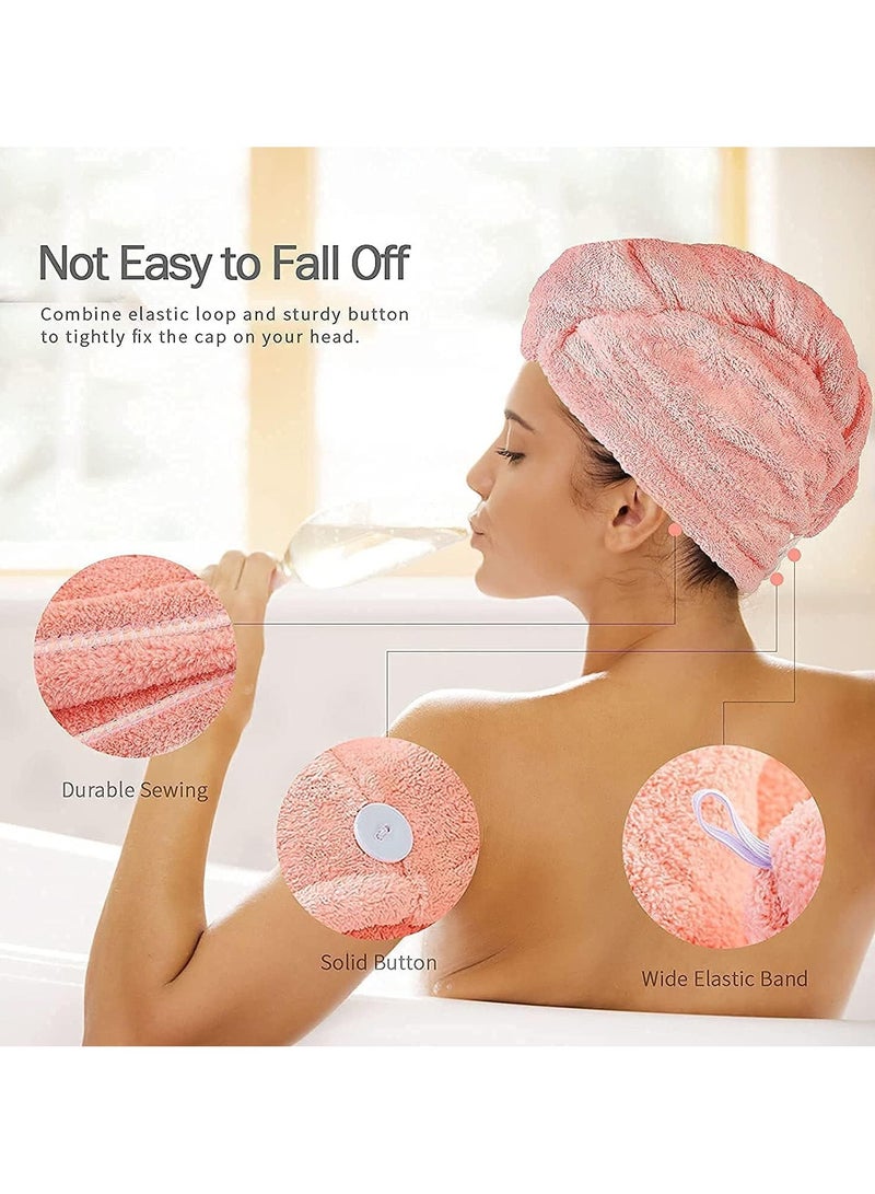 Generic Hair Drying Towel Wrap for Women – Microfiber Quick-Dry Hair Turban with Button – Ultra Absorbent Shower Hair Cap for Curly, Straight, or Long Hair (Multicolor) - Image 5