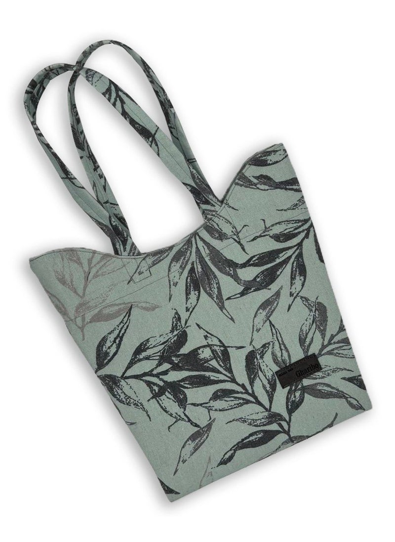 Gharibo Bags - Tree leaves casual printed linen tote bag W230017C - Image 1