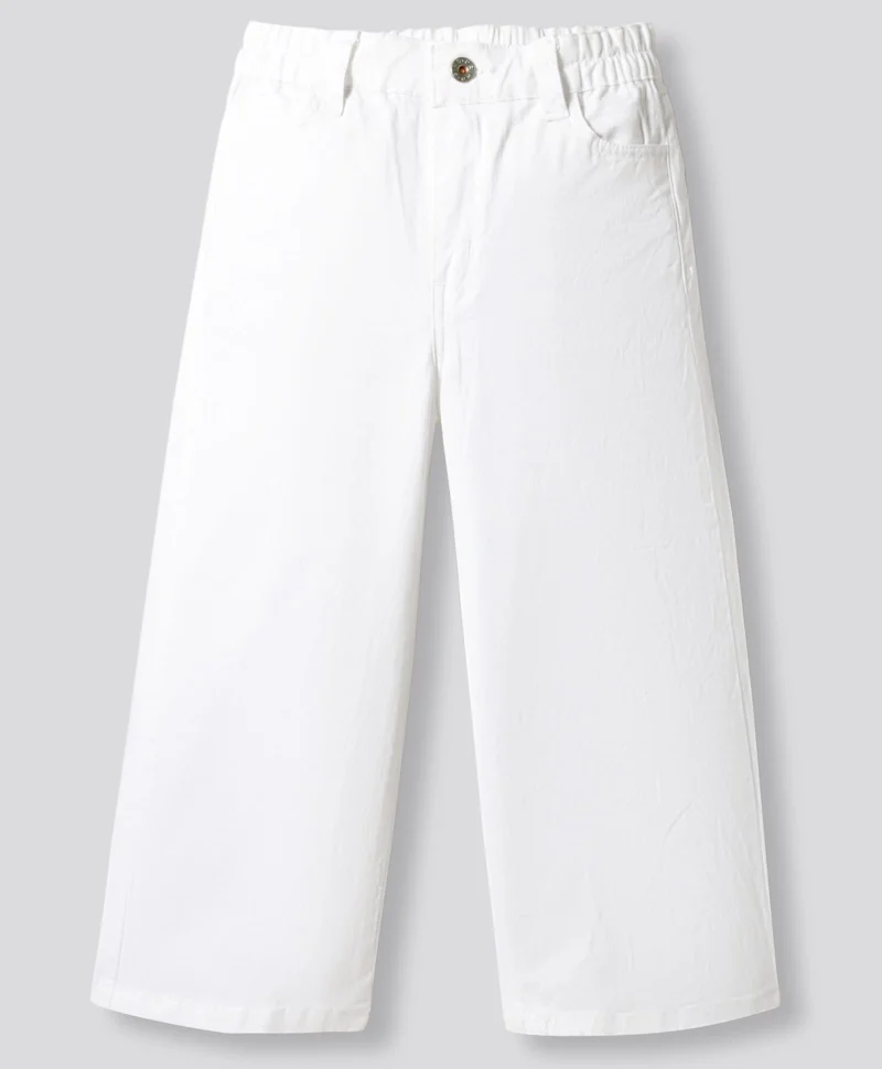 Primo Gino Primo Gino Cotton Lycra Woven Full Length Wide Leg Solid Jeans with Bandana-style Scarf - White