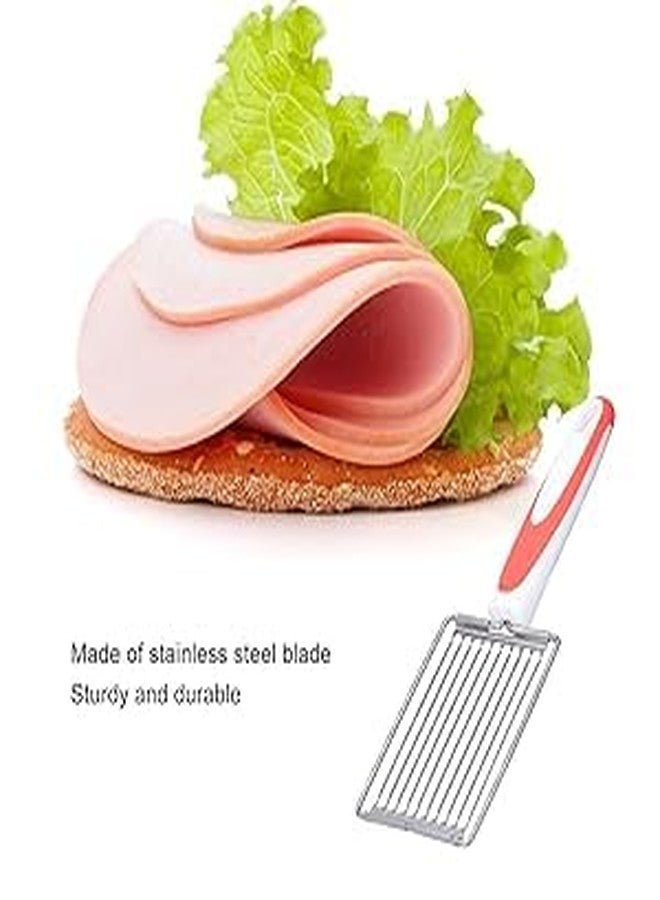 BORDSTRACT Stainless Tomato Slicers, 24.5 * 8cm Fruits Cutter with Non-Slip Handle, Luncheon Meat Cutter for Canned Meat Cheese Sushi Cherry(Orange) - Image 3