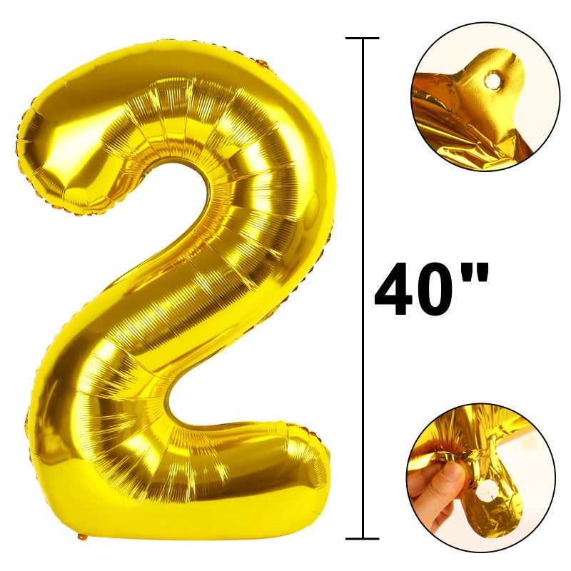 Kelfuoya 40 Inch Gold Balloon Number 2 Giant Two Balloon Number Birthday Decorations, 2nd 12 20 21st Party Celebration Decorations Digital Balloon Wedding Anniversary Party Supplies - Image 2