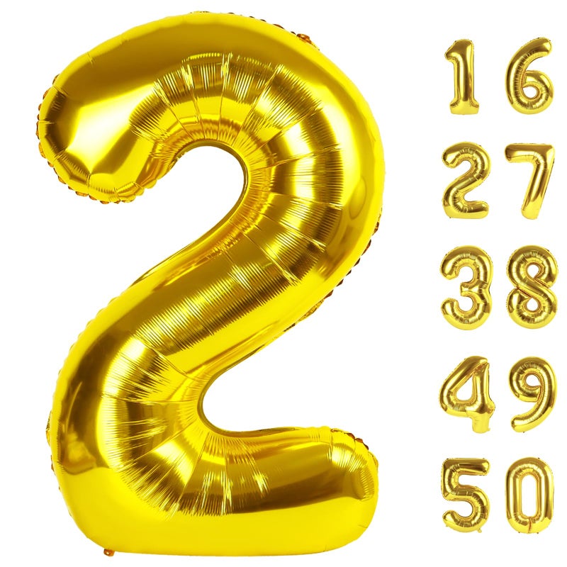 Kelfuoya 40 Inch Gold Balloon Number 2 Giant Two Balloon Number Birthday Decorations, 2nd 12 20 21st Party Celebration Decorations Digital Balloon Wedding Anniversary Party Supplies - Image 1