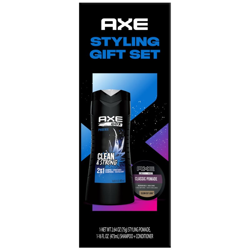 AXE Menâ€™s Hair Styling Set â€“ Phoenix Clean & Strong 2-in-1 Shampoo + Classic Pomade, Signature Clean Cut Look, Medium Hold, High Shine - Image 1