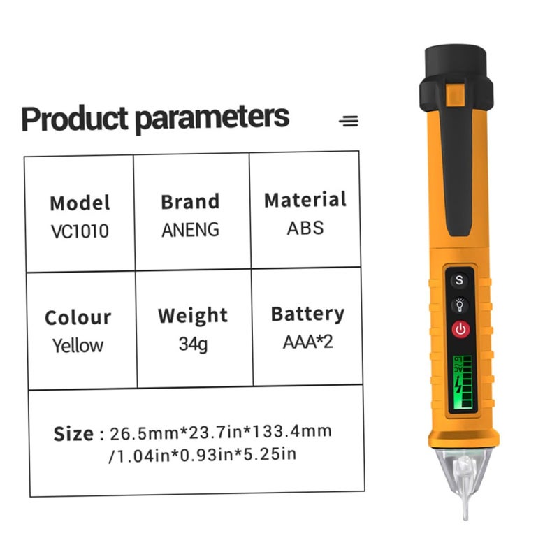 Non Contact Voltage Tester Pen LCD Display Auto Test Electrical Yellow For Home DIY - Image 3