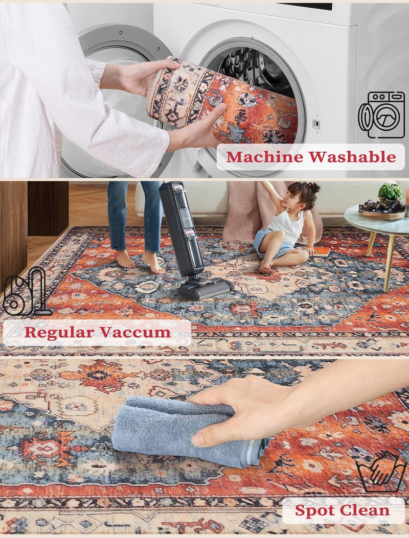 SERISSA Boho Washable Runner Rug, 2'6"x10' Long Non-Slip Tribal Hallway Kitchen Stair Runner Rug Ultra Soft Print Distressed Vintage Floor Carpet for Bedroom Bathroom Laundry Room - Image 2