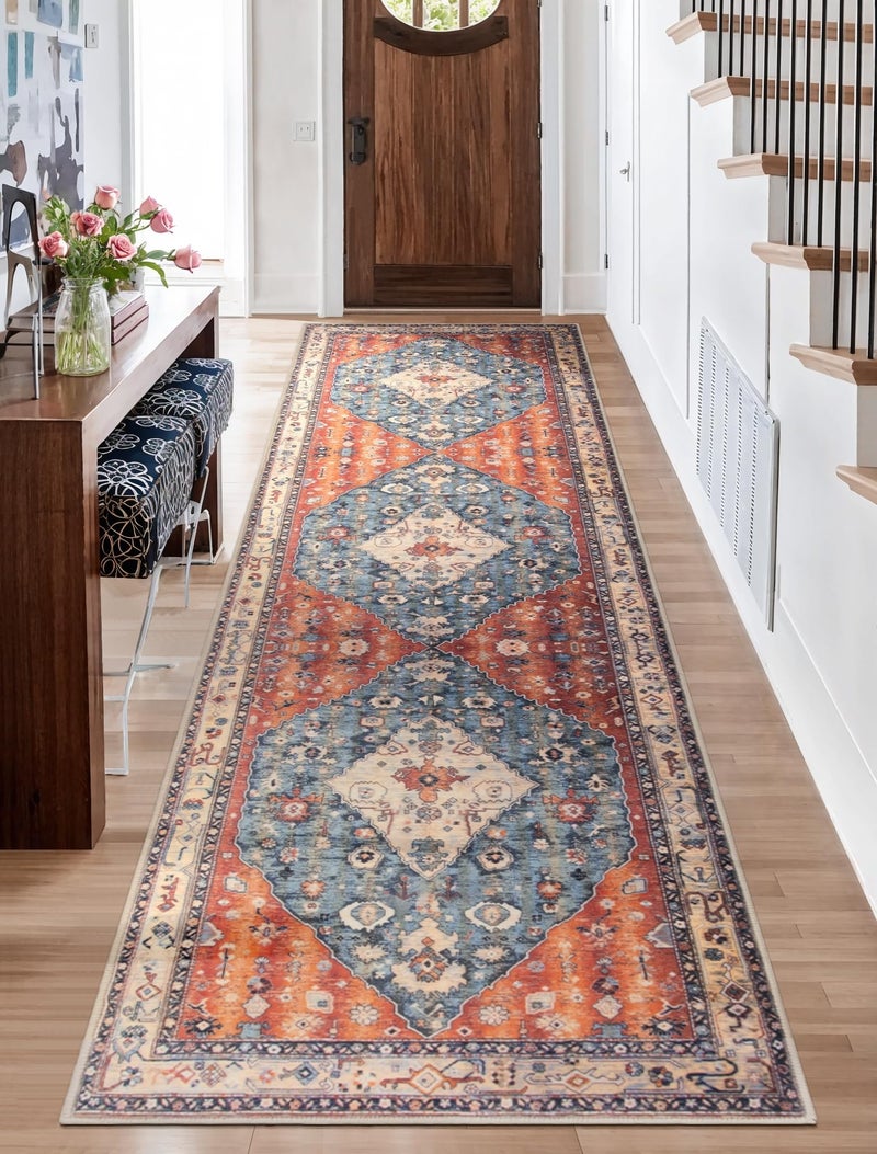 SERISSA Boho Washable Runner Rug, 2'6"x10' Long Non-Slip Tribal Hallway Kitchen Stair Runner Rug Ultra Soft Print Distressed Vintage Floor Carpet for Bedroom Bathroom Laundry Room - Image 1