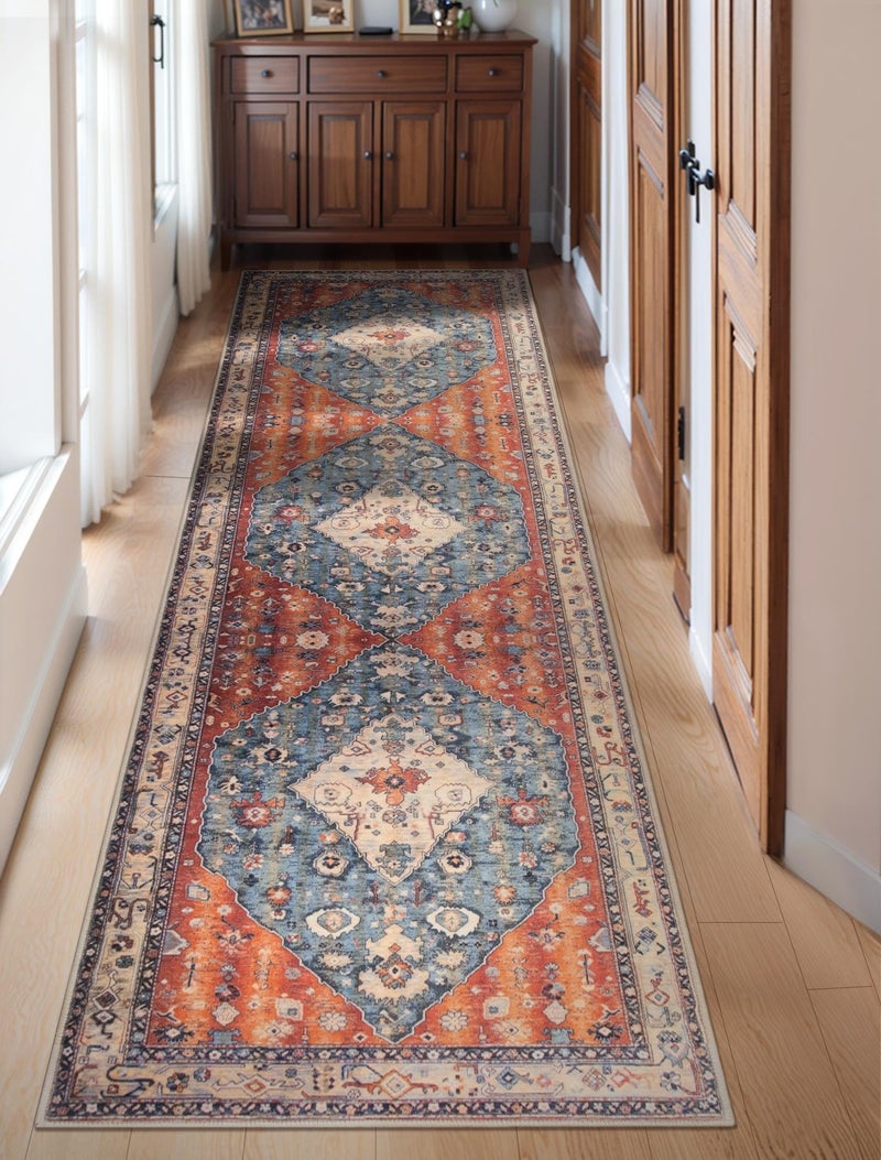 SERISSA Boho Washable Runner Rug, 2'6"x10' Long Non-Slip Tribal Hallway Kitchen Stair Runner Rug Ultra Soft Print Distressed Vintage Floor Carpet for Bedroom Bathroom Laundry Room - Image 5