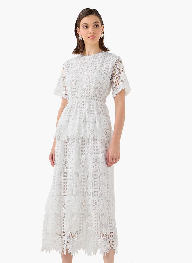 2Xtremz Lace Textured A-line Dress with Round Neck and Short Sleeves - Image 1