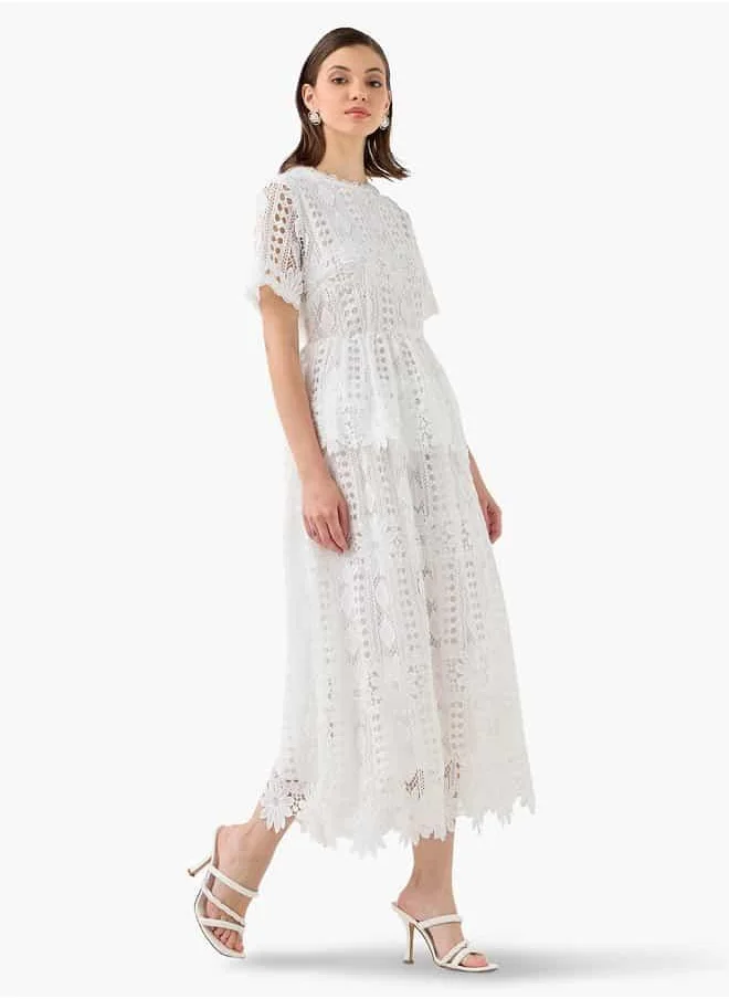 تواكستريمز 2Xtremz Lace Textured A-line Dress with Round Neck and Short Sleeves