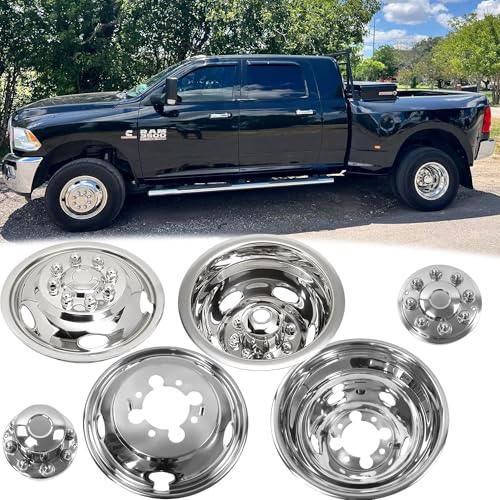 VICOJETOR 4pcs 17" Anti Rust Replacements Screw-On Wheel Cover Removable Centre Cap, 8 Lug Hubcap Fit for 2003-2018 Dodge Ram 3500, Protective Polished Stainless Steel Dually Wheel Simulators 708D - Image 1
