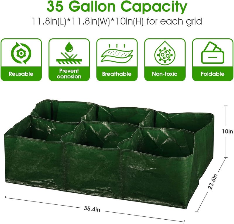 iPower PE Garden Planting Bed 35-Gallon Heavy Duty Plastic Raised Plant Grow Bag with 6 Partition Grids Potato Tomato Rectangle Planter Pots Containers, for Vegetables, Fruits, Flowers, 4 Packs - Image 2