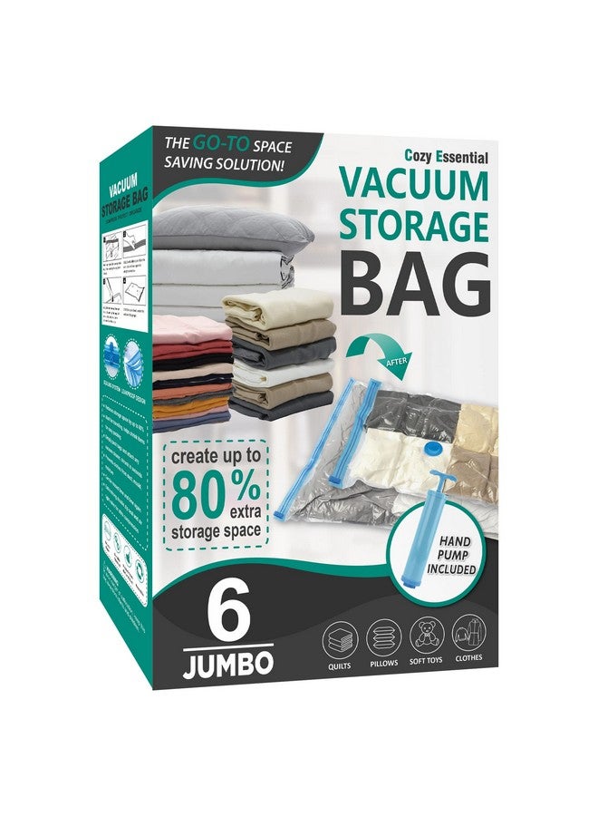Cozy Essential 6 Jumbo Vacuum Storage Bags, Space Saver Bags Compression Storage Bags for Comforters and Blankets, Vacuum Sealer Bags for Clothes Storage, Hand Pump Included - Image 1