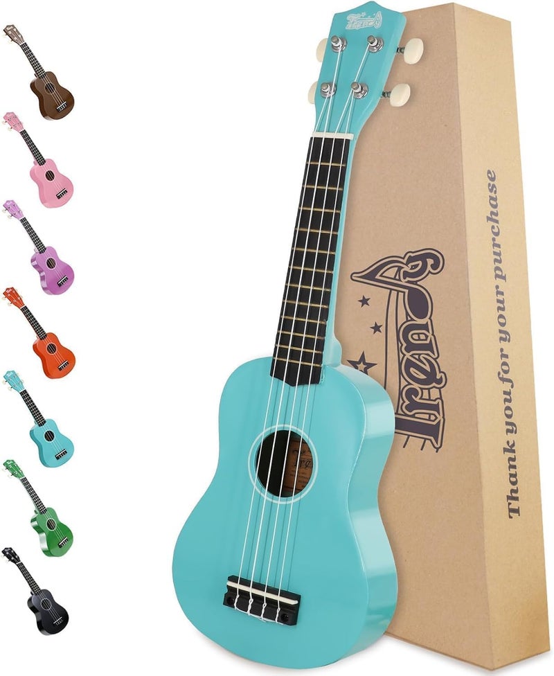 Trendy Soprano Valentine's Day Ukulele for Beginners 21 Inch Hawaiian Wood Ukuleles for Adult Student Starter Four Strings Guitar (Light Blue) - Image 1