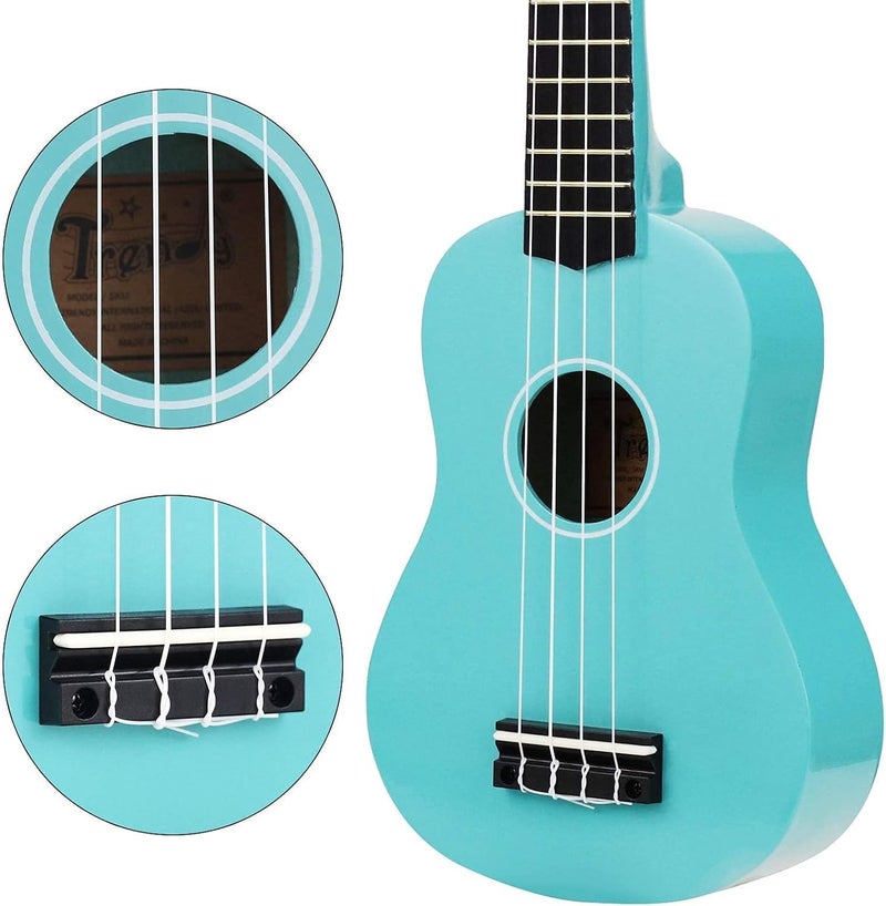 Trendy Soprano Valentine's Day Ukulele for Beginners 21 Inch Hawaiian Wood Ukuleles for Adult Student Starter Four Strings Guitar (Light Blue) - Image 5
