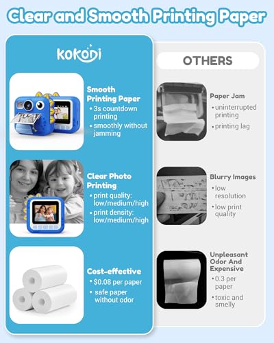 KOKODI Kids Camera Instant Print, Toddler Cameras Christmas Birthday Gifts for Boys Age 3-12, Digital Video Instant Printer Camera for Kids, Toys for Ages 5-7 Boys (Blue) - Image 4