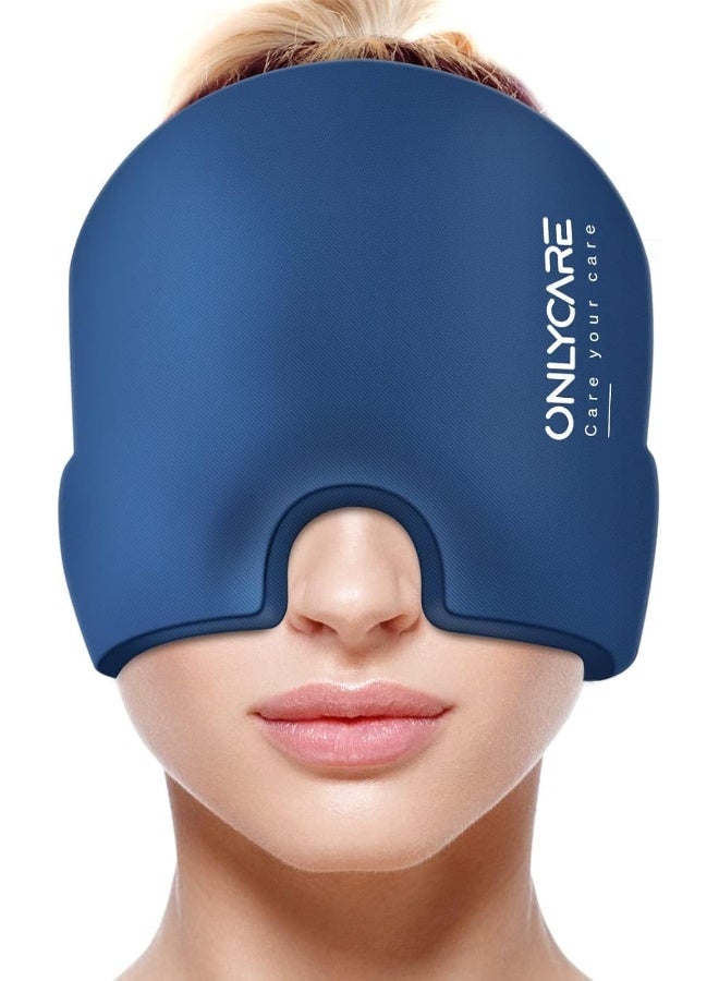 ONLYCARE Migraine Relief Cap, Upgraded Odorless Migraine Ice Head Wrap, Headache Relief Hat For Migraine, Blue - Image 1