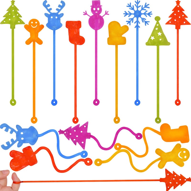 Howzcci 24 Pack Christmas Sticky Hands Toys Snowman Deer Tree Hat Stocking Glove Sticky Stretchy Toys for Kids Girls Boys Christmas Stocking Stuffers Party Favors Gifts - Image 3