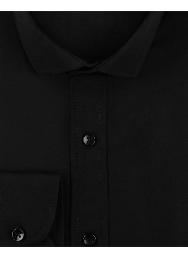 Süvari Slim Fit Plain Black Men's Shirt