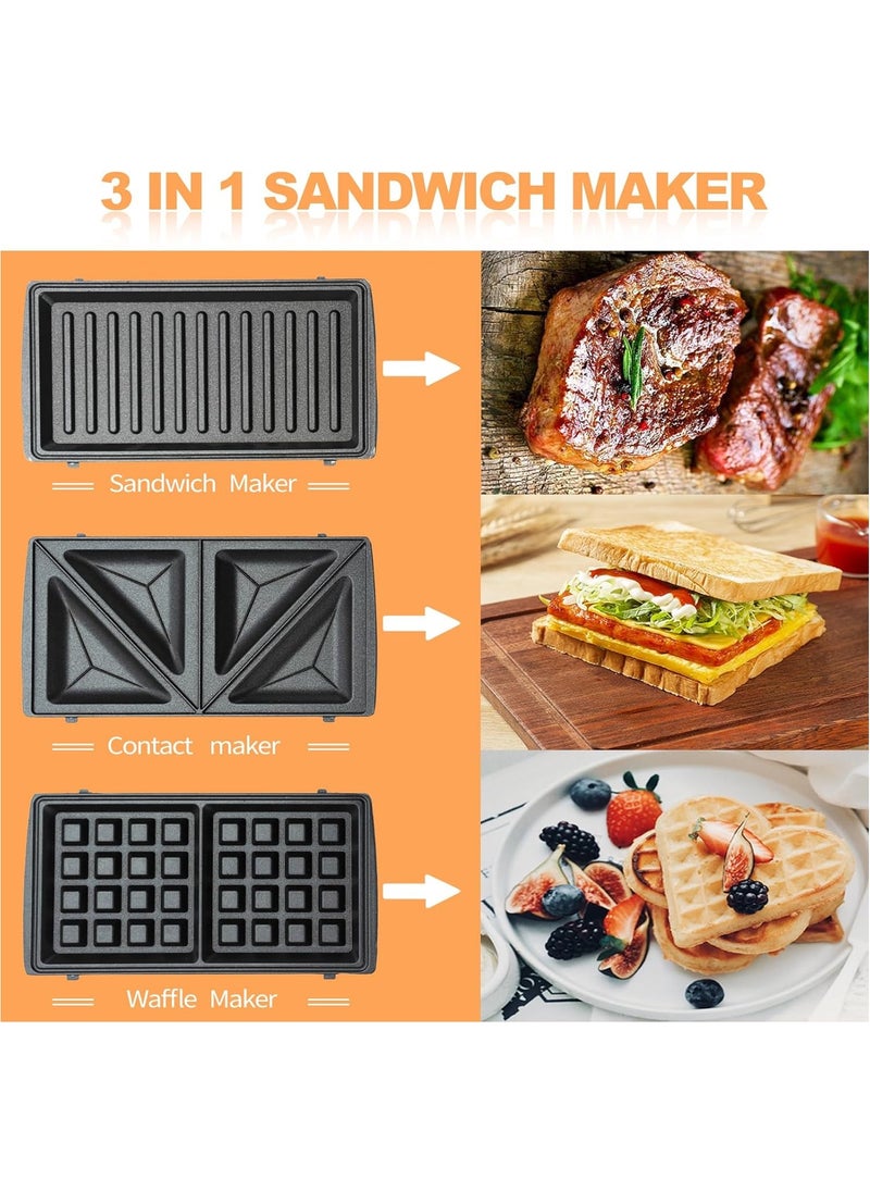 NNEWVANTE - Sandwich Maker,3 In 1 Mini Waffle Maker With Removable Plates Waffle Irons Non-Stick Waffle Cone Maker Waffle Machine For Waffle Grill Sandwich - Image 1