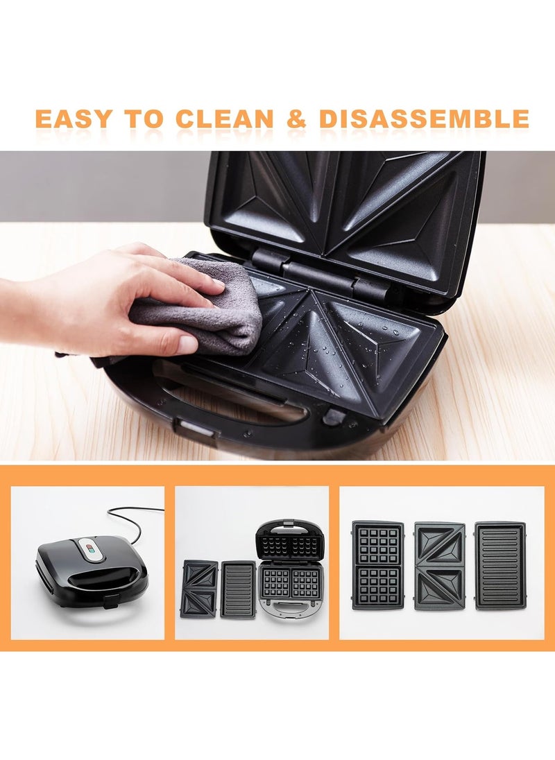 NNEWVANTE - Sandwich Maker,3 In 1 Mini Waffle Maker With Removable Plates Waffle Irons Non-Stick Waffle Cone Maker Waffle Machine For Waffle Grill Sandwich - Image 1