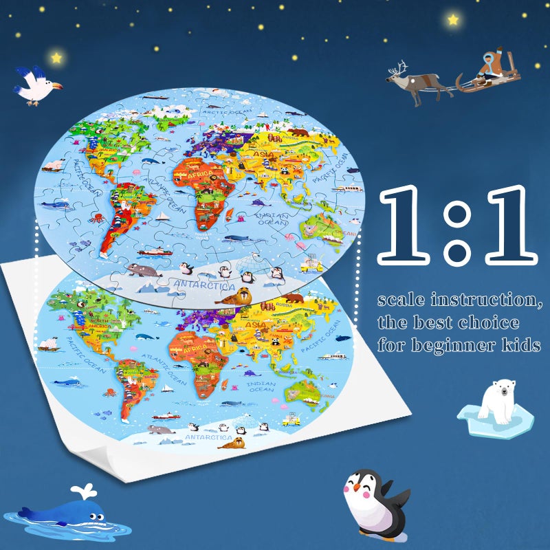 DIGOBAY World Map Jigsaw Puzzle for Kids 4-8, 70 Piece Large Round Floor Puzzles for Kids Ages Toddler Puzzle Globe Geography Games Educational Toys Birthday for Children - Image 5
