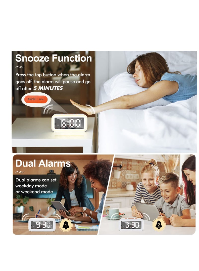 Digital Alarm Clock for Bedrooms, with LED Night Light, 0-100% Adjustable Brightness, Sound Activation u0026 Power-Off Memory, 12/24Hr, USB Port, for Kids Bedside, Home, Office (White) - Image 4