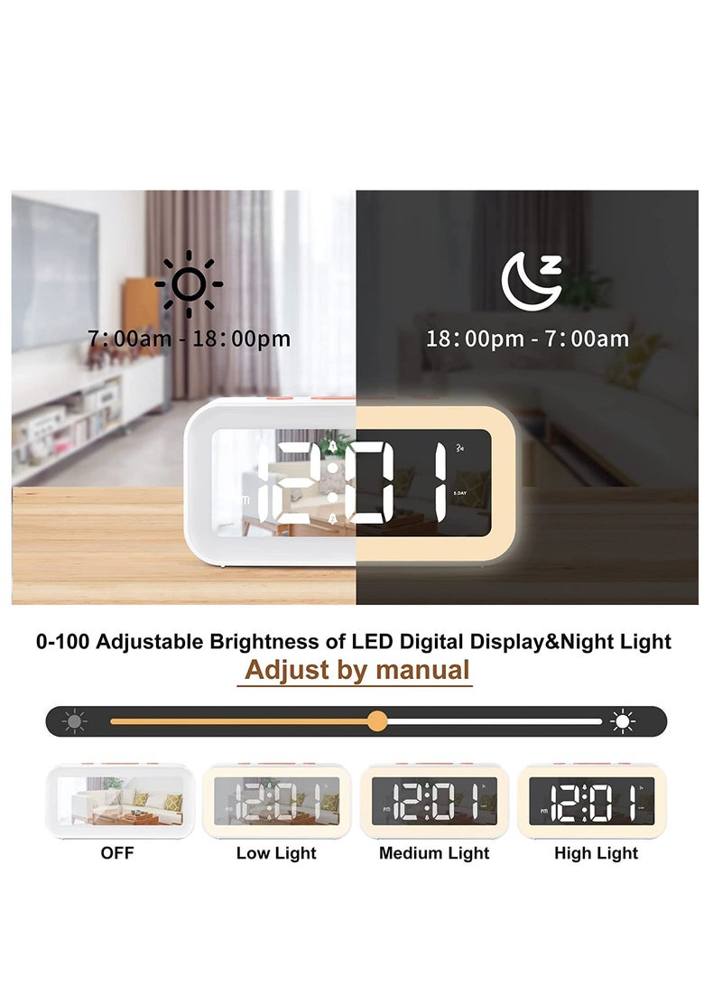 Digital Alarm Clock for Bedrooms, with LED Night Light, 0-100% Adjustable Brightness, Sound Activation u0026 Power-Off Memory, 12/24Hr, USB Port, for Kids Bedside, Home, Office (White) - Image 3