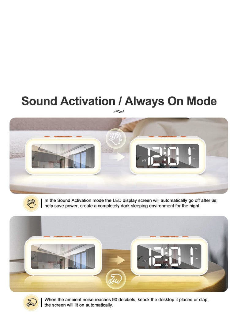 Digital Alarm Clock for Bedrooms, with LED Night Light, 0-100% Adjustable Brightness, Sound Activation u0026 Power-Off Memory, 12/24Hr, USB Port, for Kids Bedside, Home, Office (White) - Image 5